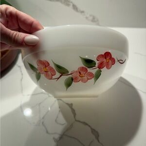 Vintage Fire King Peach Blossom Hand Painted Mixing Bowl 7.5" White Milk Glass